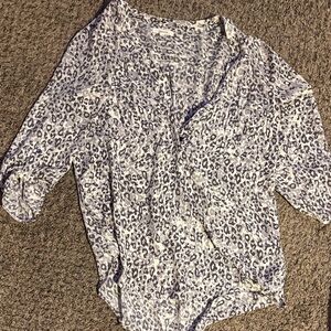 Maurices Blue and White Leopard Print Button Down Shirt